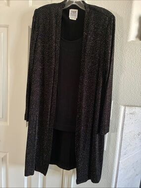 R & M Richards Black Sparkle Open Long Cardigan